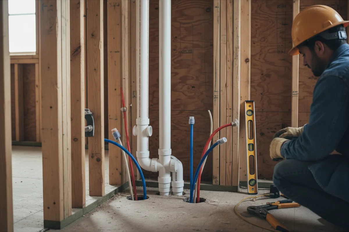 Drain and supply rough-in during Sump Pump Repair in Elbridge